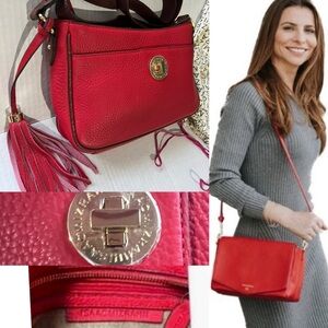 Isaac  Mizrahi Bag Red/Pink Genuine Soft Leather 7” x 10” and Dust   Bag